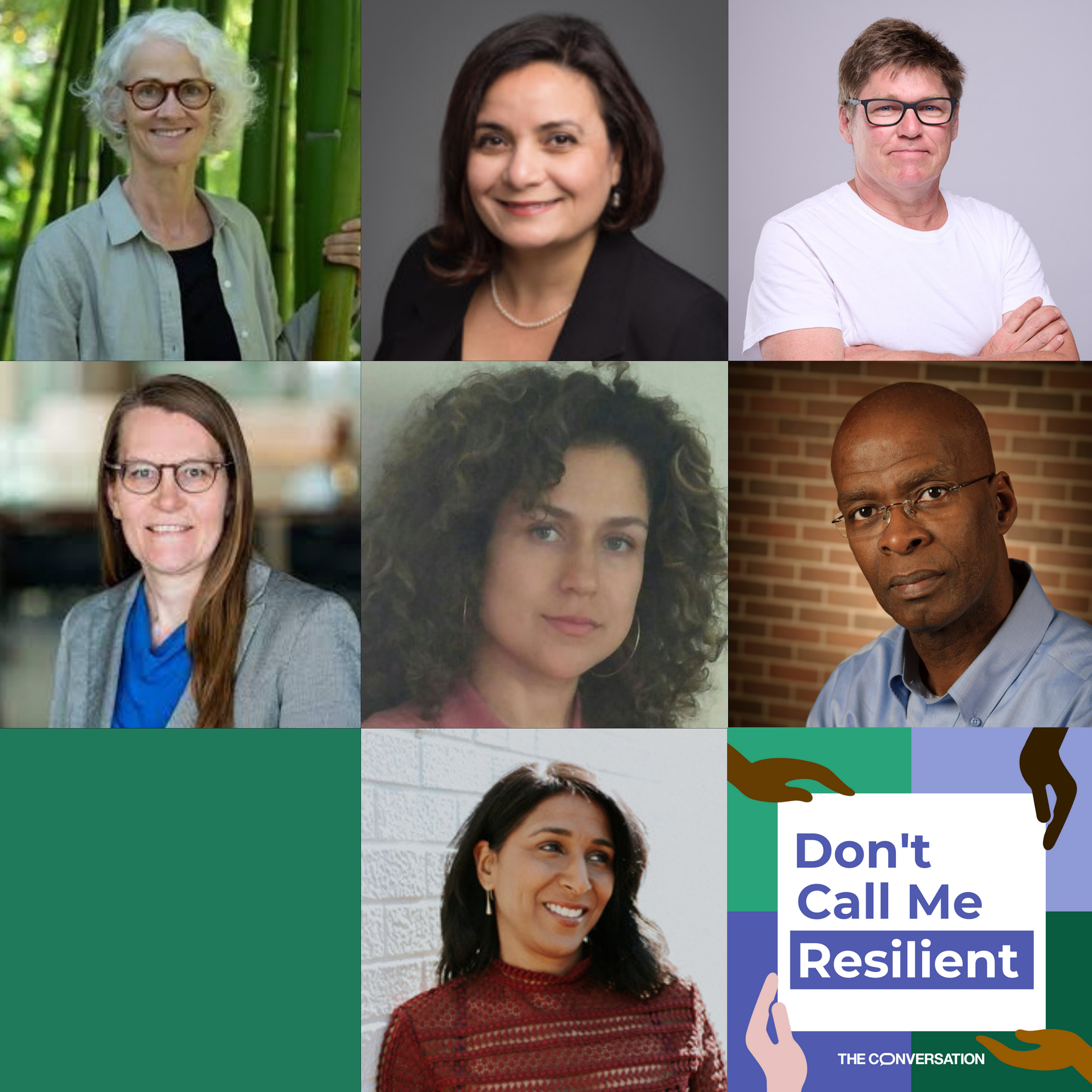 a group photo of past contributors for the Don't Call Me Resilient podcast 