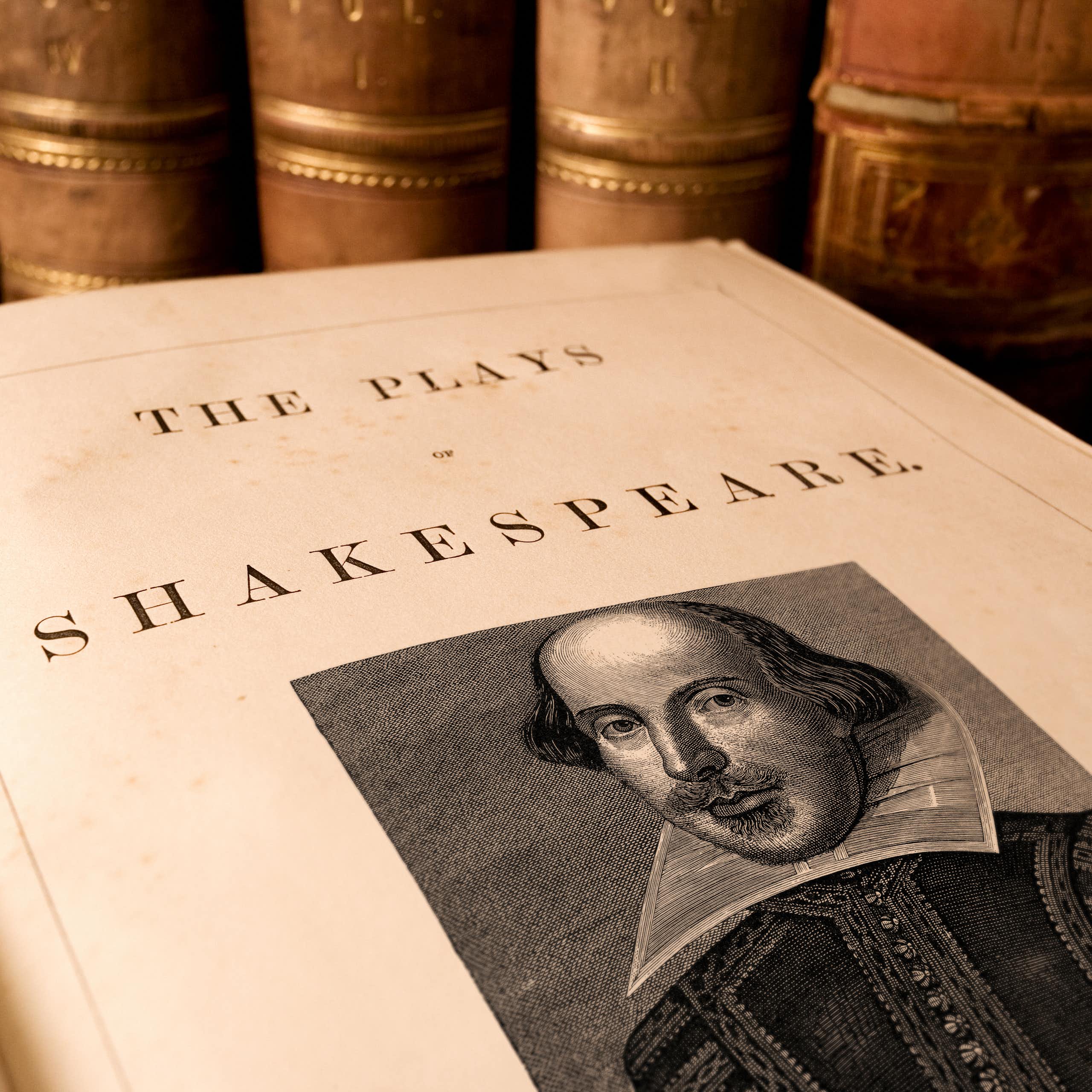 The title page from an antique book of the plays of Shakespeare