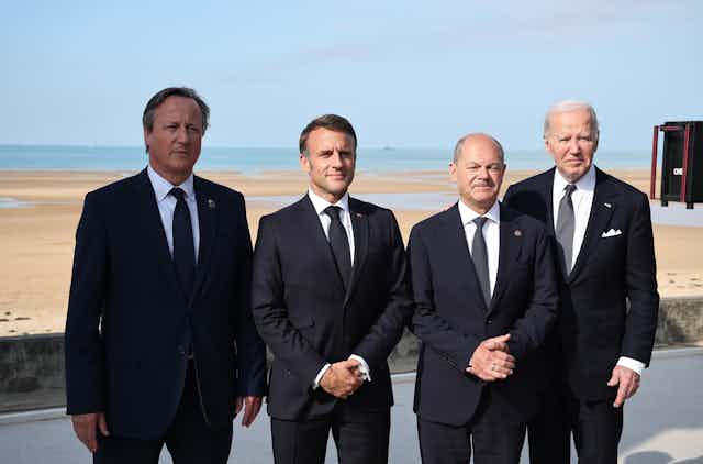 Western leaders: l-r: David Cameron, Emmanuel Macron, Olaf Scholz, Joe BIden
