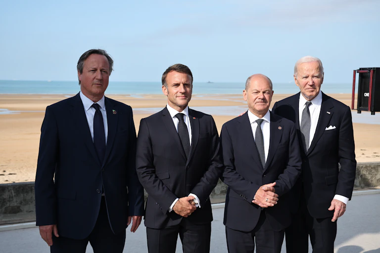 Western leaders: l-r: David Cameron, Emmanuel Macron, Olaf Scholz, Joe BIden