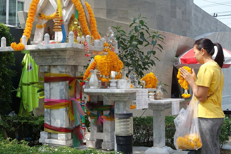 An alter with orange flowers