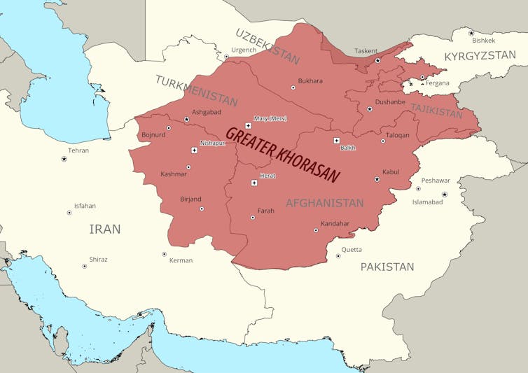 A map showing the geographical limits of Khorasan.