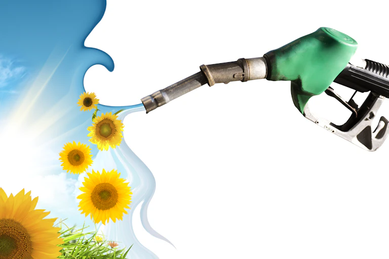 A petrol pump spewing sunshine and flowers.