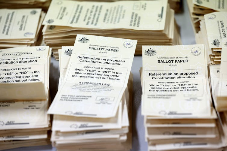 Stacks of referendum ballot papers