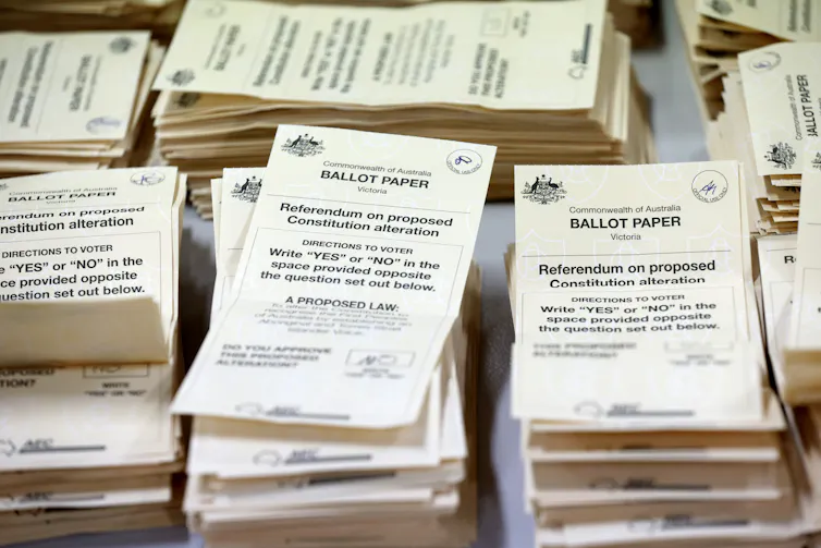 Stacks of referendum ballot papers