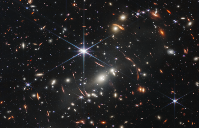 A picture from the James Webb Space Telescope of galaxies.