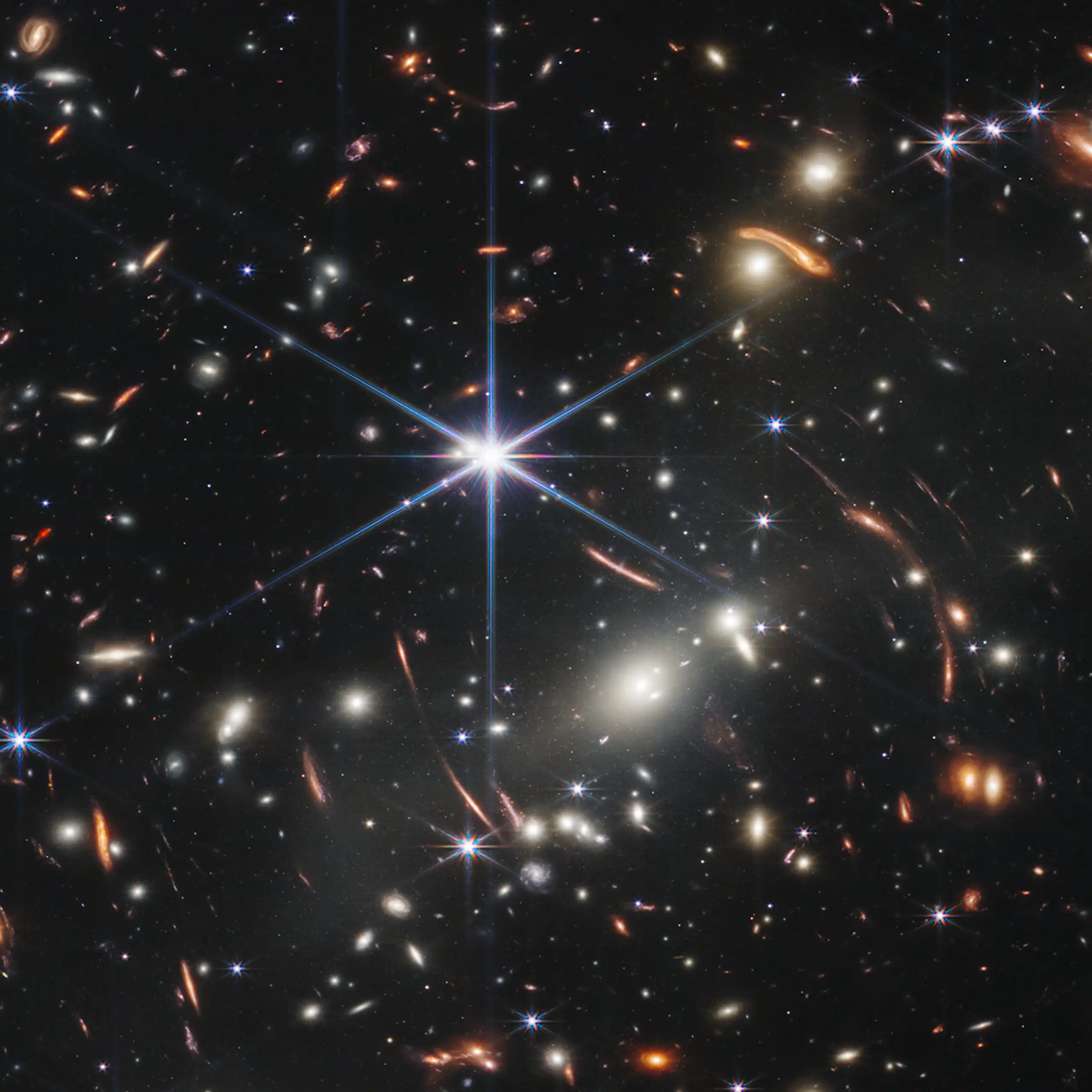 A picture from the James Webb Space Telescope of galaxies.