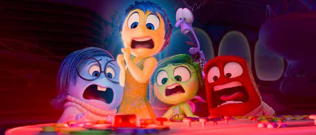 Five animated characters representing different emotions looking alarmed.