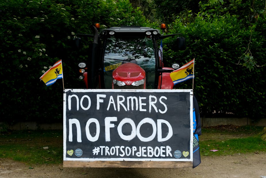 Tractor with protest sign