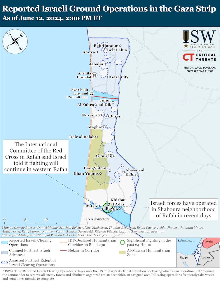 Map of Gaza showing IDF clearing operations, June 12.