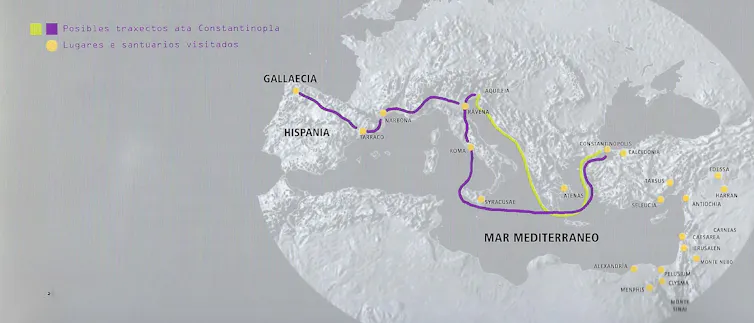 Mapa que ilustra el recorrido de Egeria.