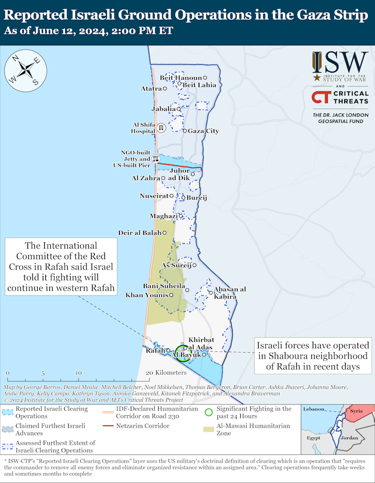 Map of Gaza showing Israeli clearing operations as at June 12.