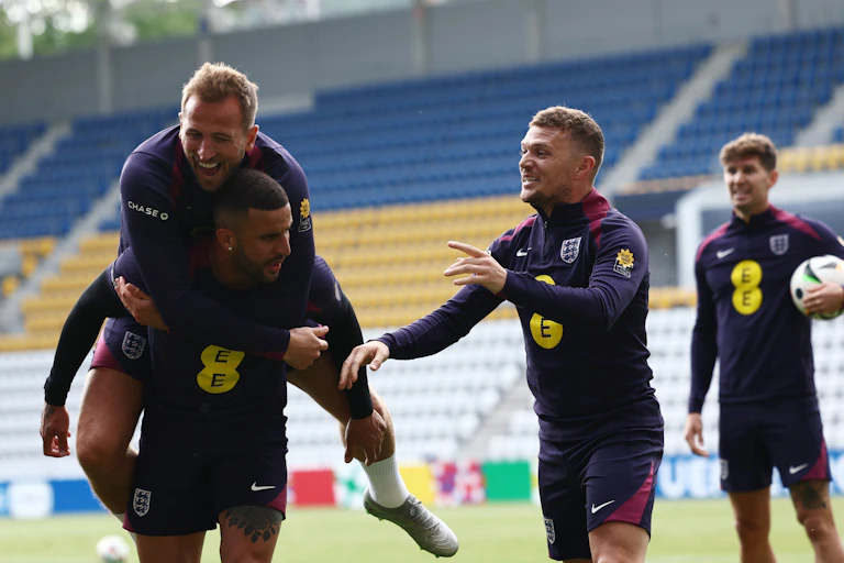 England players enjoying training session.
