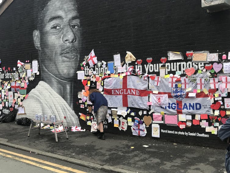 A mural on a gable end wall celebrating England footballer Marcus Rashford.