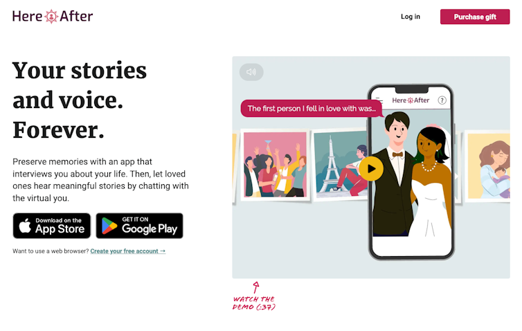 A screenshot of a website advertising, in quotes, Your stories and voice forever.
