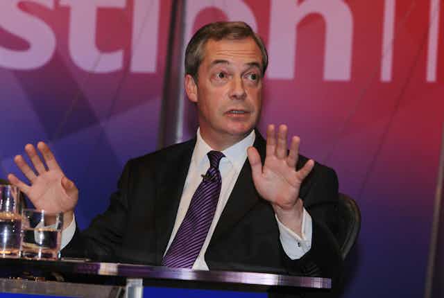 A younger Nigel Farage in 2014 speaking during an appearance on question time