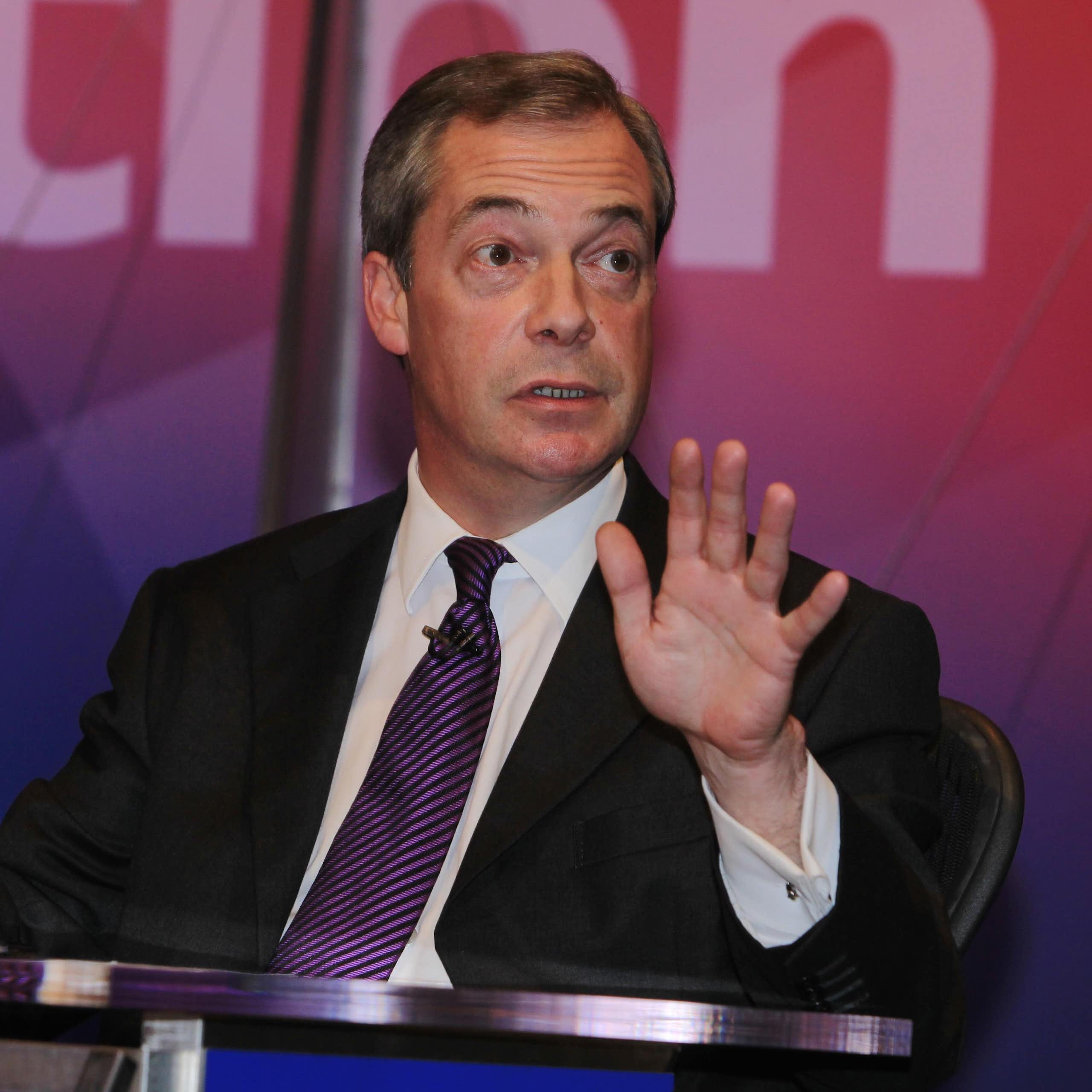 A younger Nigel Farage in 2014 speaking during an appearance on question time