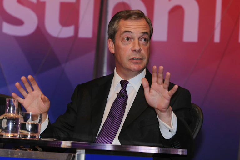 A younger Nigel Farage in 2014 speaking during an appearance on question time