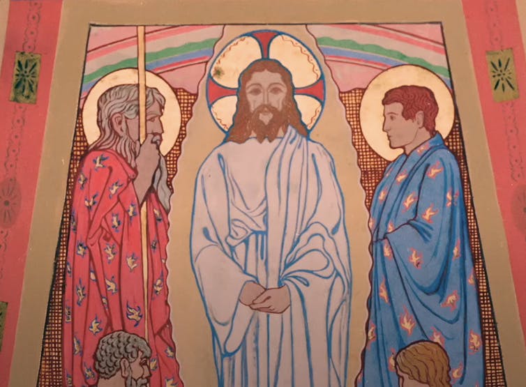 A painting of Jesus and two other men