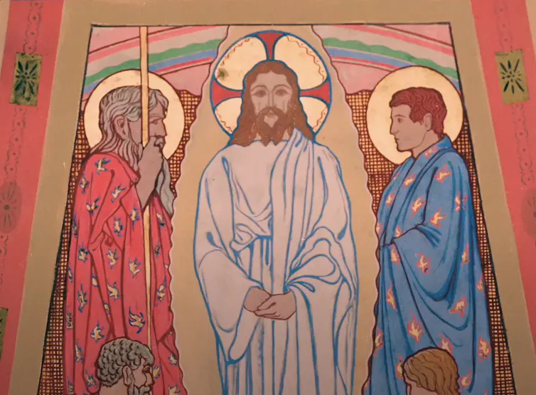 A painting of Jesus and two other men
