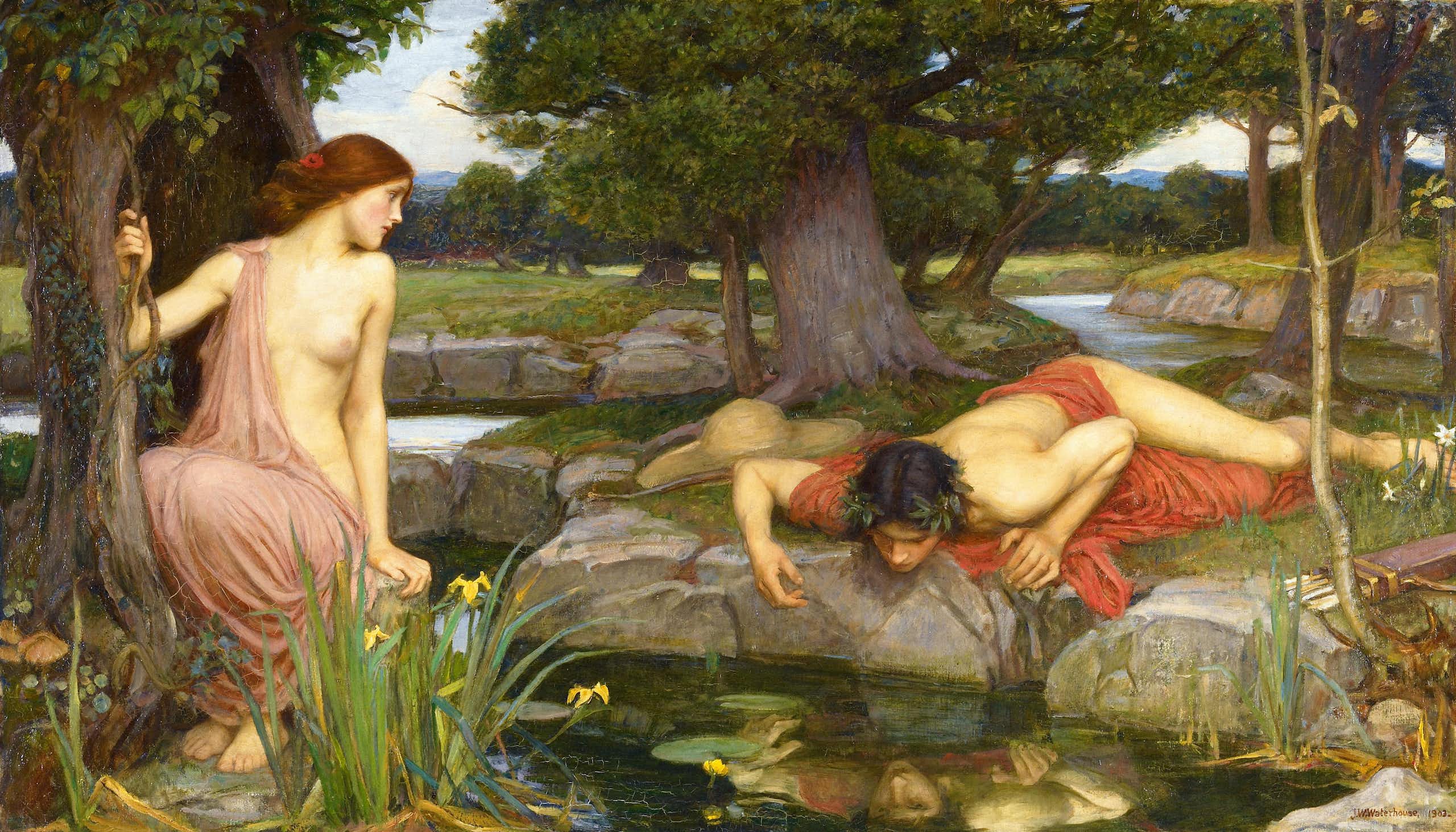 A painting of the Greek myth of Echo and Narcissus