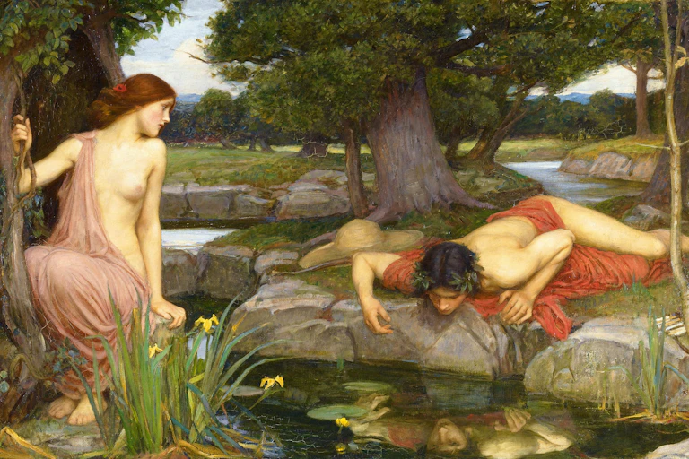 A painting of the Greek myth of Echo and Narcissus