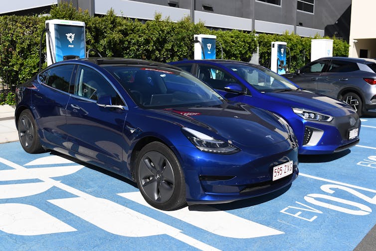 electric vehicles at charging station