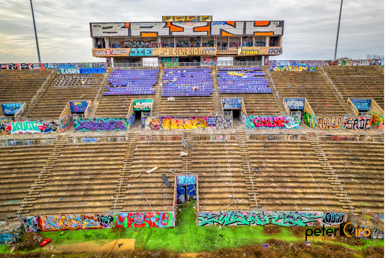 Alonzo Herndon Stadium covered in graffiti, abandoned since 2014 - Atlanta, Georgia
