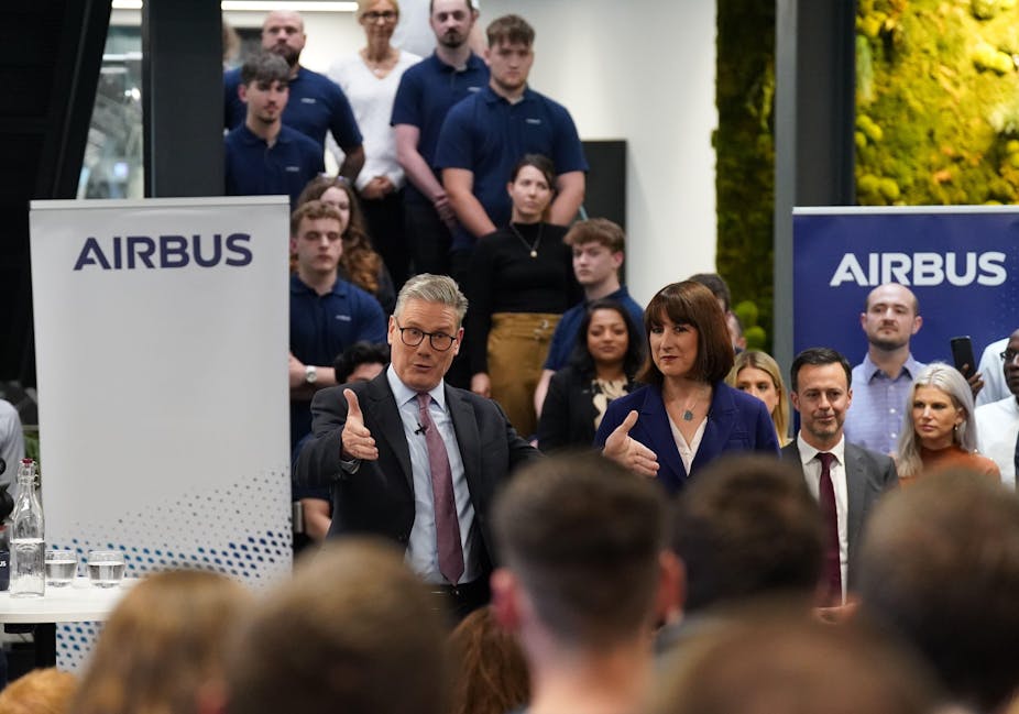 Labour leader Keir Starmer and Shadow Chancellor Rachel Reeves on a recent visit to the Airbus factory in Stevenage. 