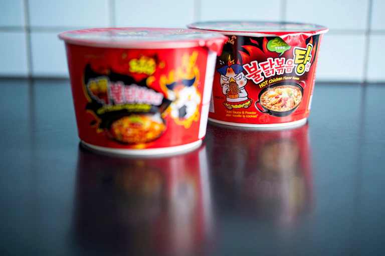 A couple of pots of spicy instant ramen