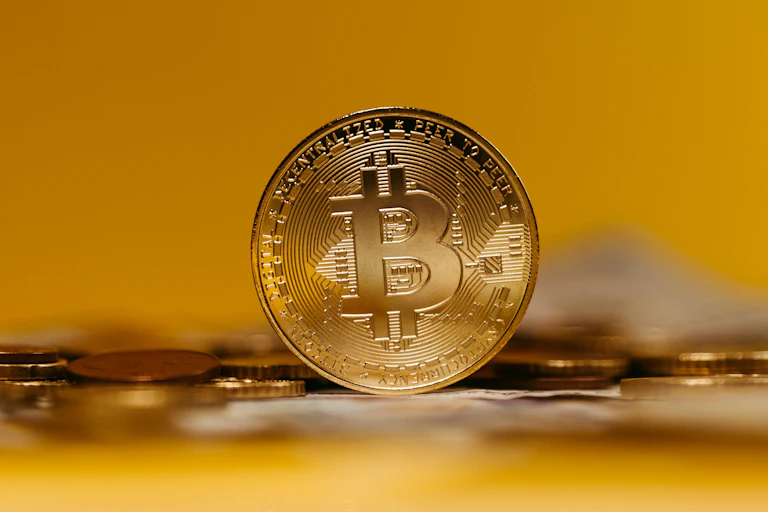 Bitcoin on yellow background