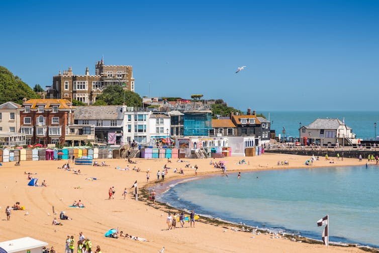 A beach front in an English seaside town.