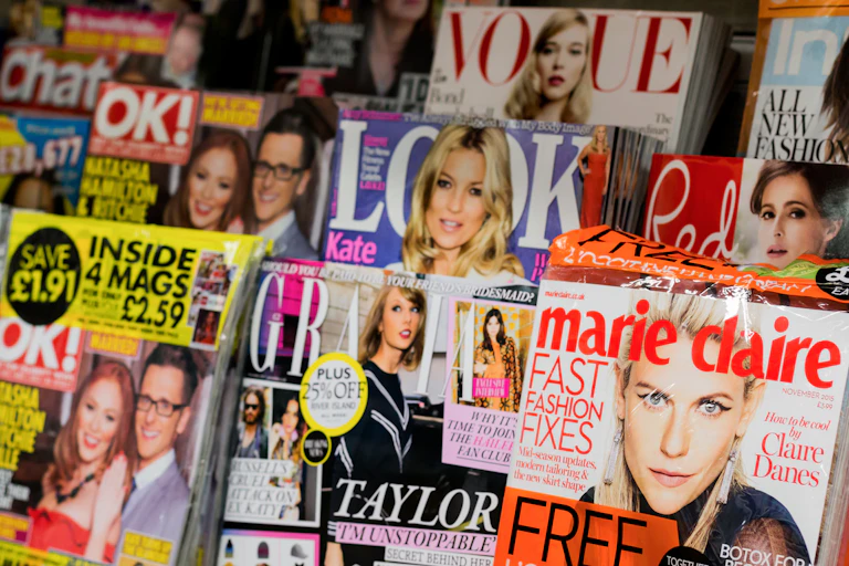 Row of magazines in newsagents