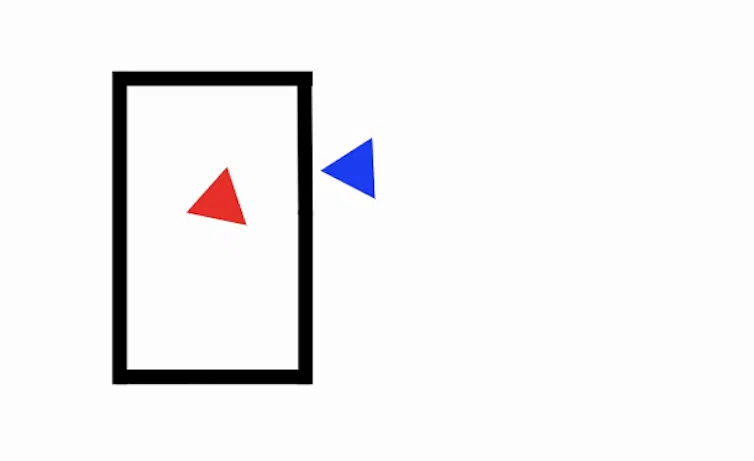Gif montrant un triangle « surpris » par un autre.