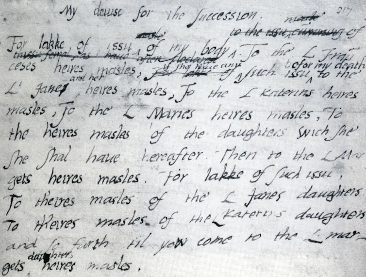 Handwritten text with crossings out