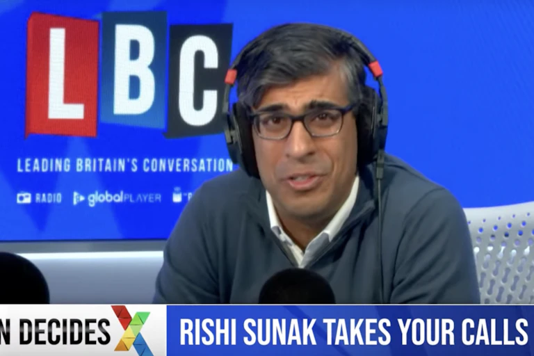 Screenshot from a radio phone in with Rishi Sunak.