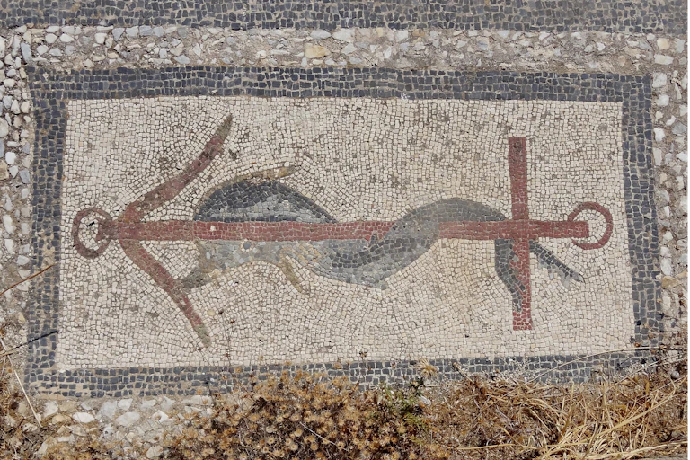 Mosaico del barrio del Teatro en Delos, Grecia.