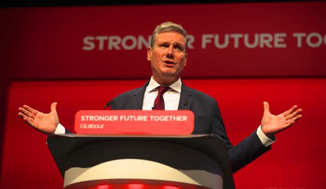Labour leader Keir Starmer at a podium