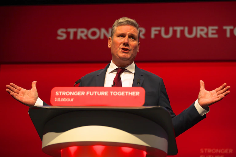 Labour leader Keir Starmer at a podium