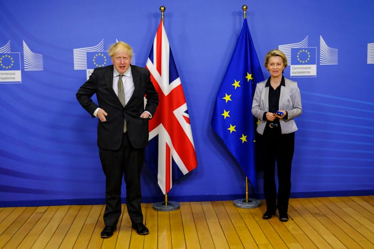 former uk prime minister boris johnson with president of the european commission ursula von der leyen