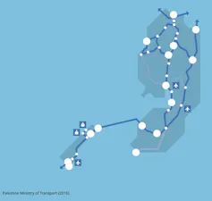 A blue map shows different transport hubs.