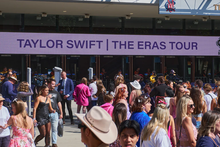 Taylor Swift fans outside a concert venue