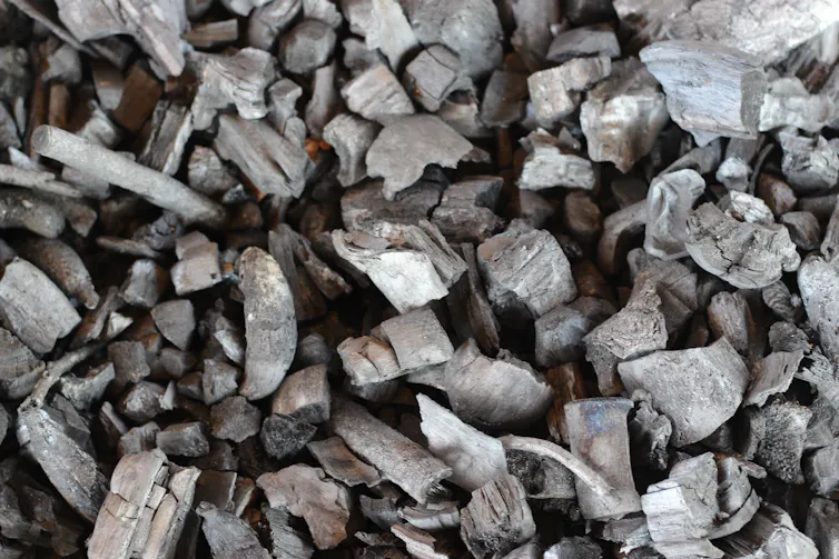 close up of charcoal type grey substance