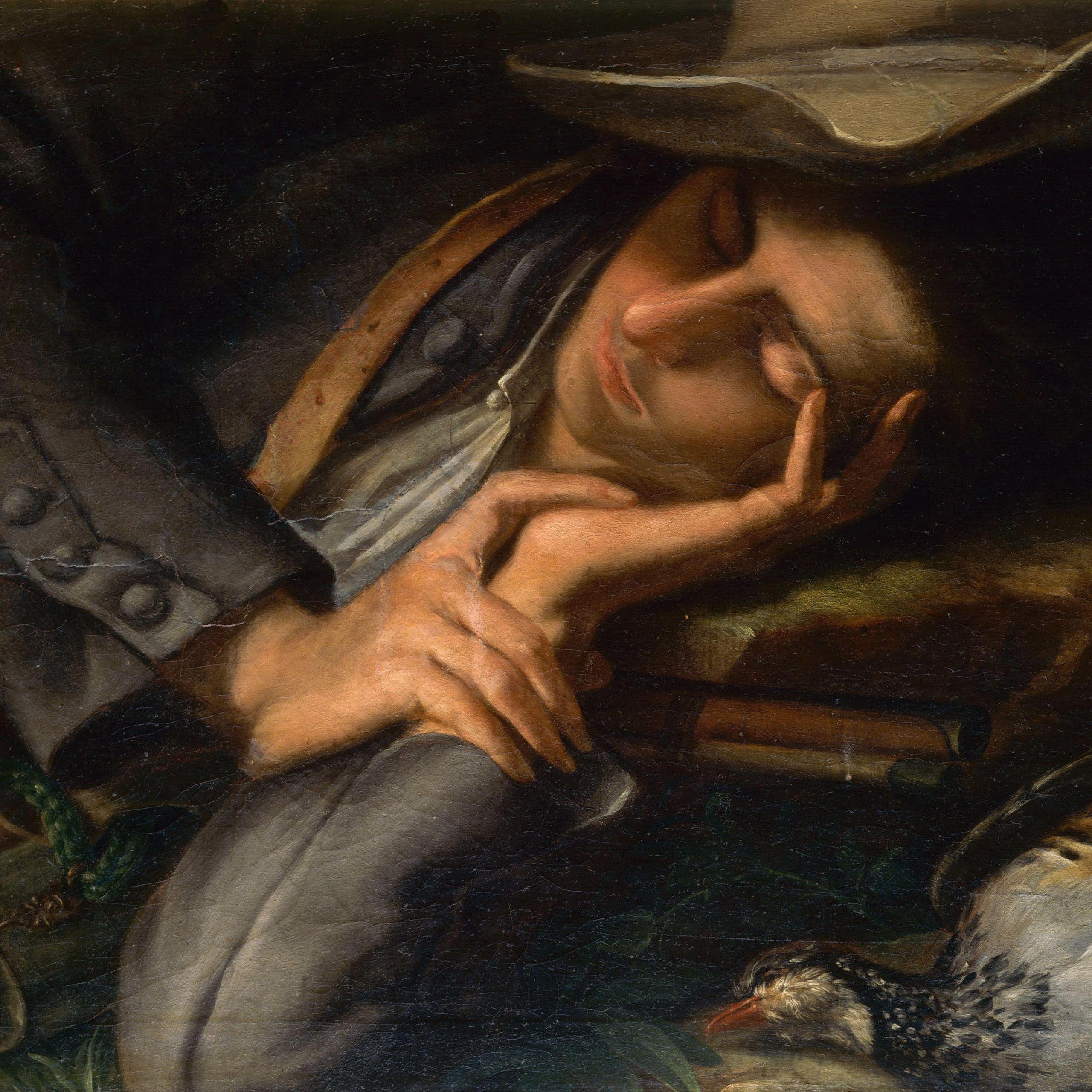 An old painting depicting a man asleep