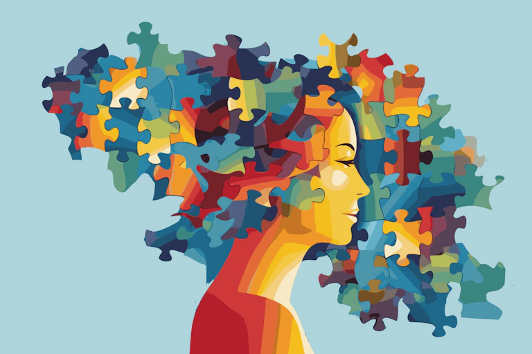 Femme avec un cerveau de casse-tête.