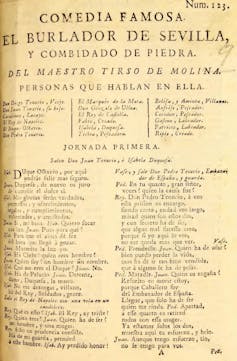 Portada de una edición de _El burlador de Sevilla y combidado de piedra_ atribuida a Tirso en el siglo XVIII.