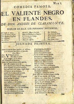 Portada de _El valiente negro en Flandes_, una comedia de Andrés de Claramonte.
