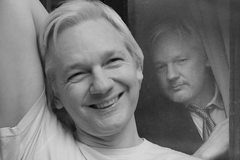 Julian Assange in black and white