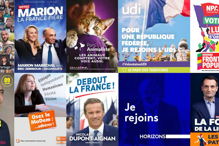 Affiches des différents petits partis politiques français.