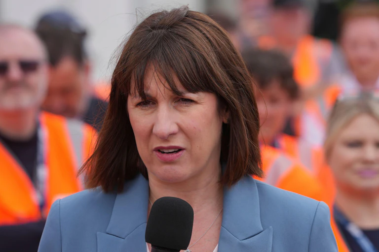 Rachel Reeves speaking at a rally